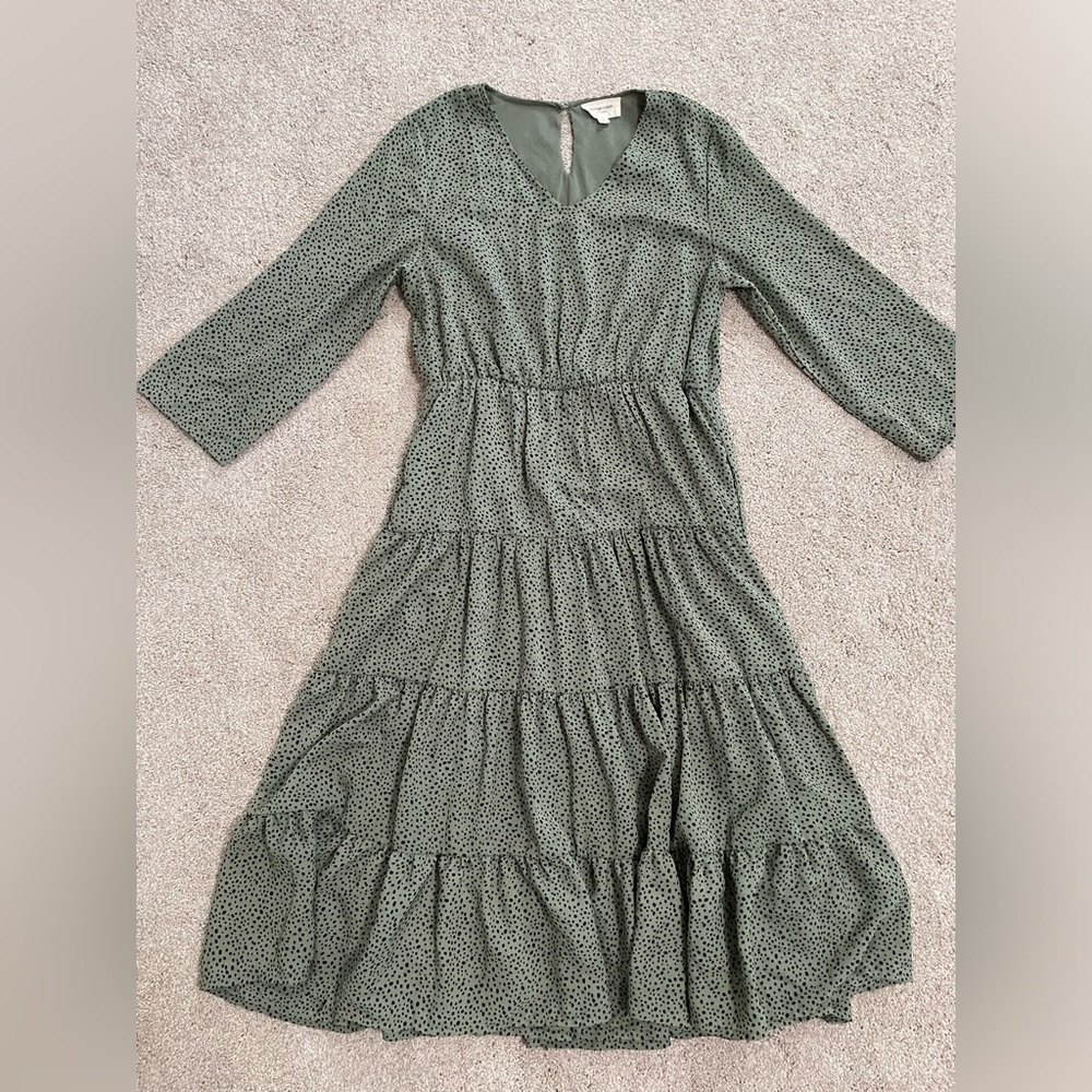 Sage Green and Black Polka Dot Midi Dress Orange Creek